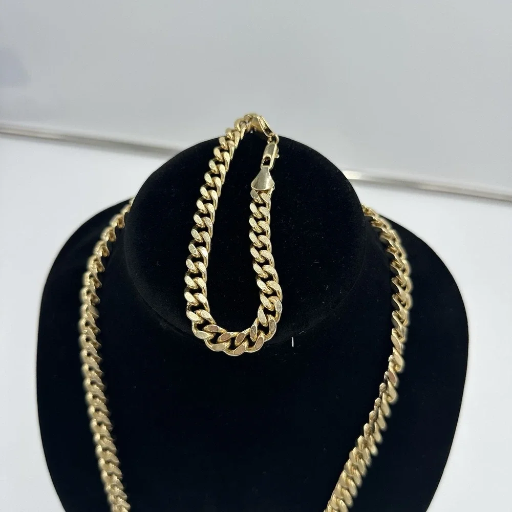 Men's Miami Cuban Link Bracelet & Chain Set 14K Gold Plated Stainless Steel 29